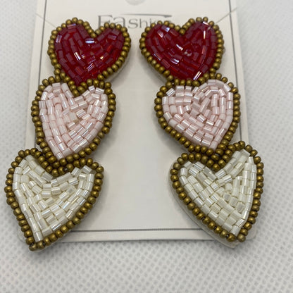 Valentine Triple Heart Beaded Earrings