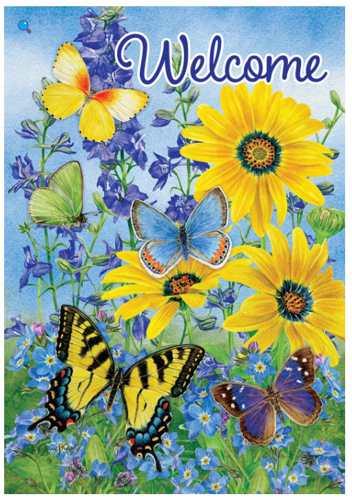 Blue & Yellow Butterflies-Flag by Jane Shasky