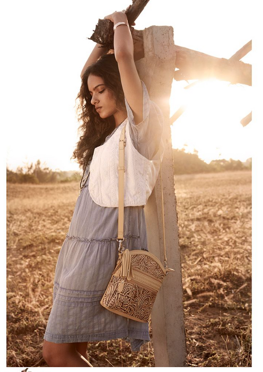 Clarendon Embossed Leather Bag in Yellow