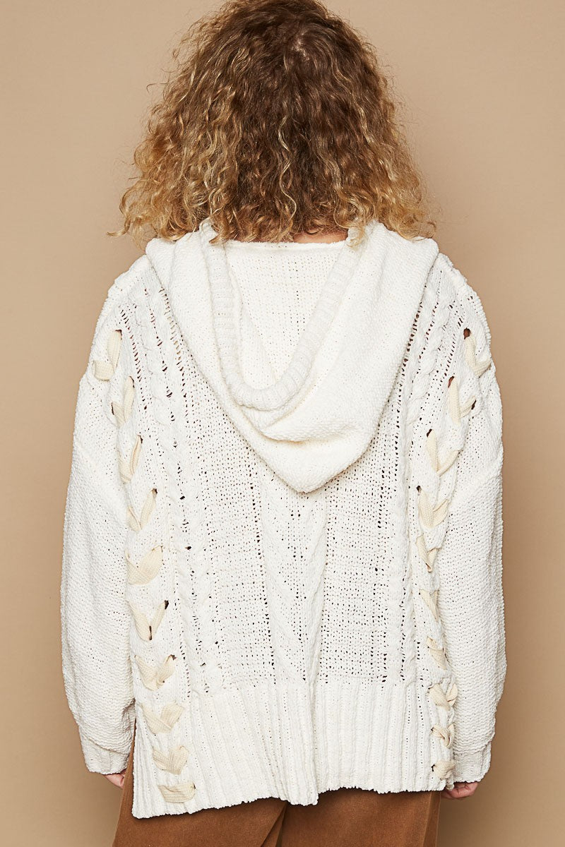 Cream Lace-Up Sweater