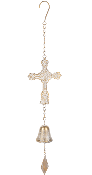 Gold with Whitewash Cross Windchime