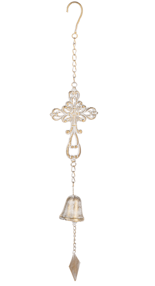 Gold with Whitewash Cross Windchime