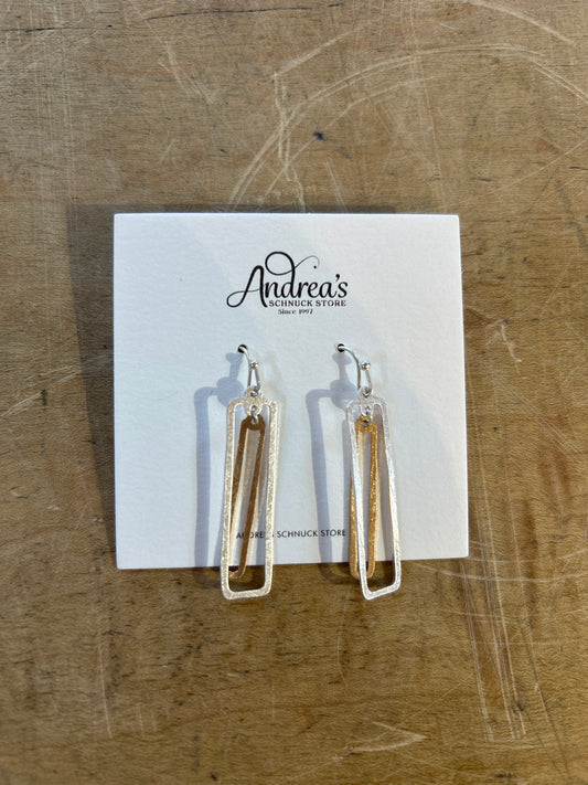 Silver Gold Rectangle Laser Cut Earrings