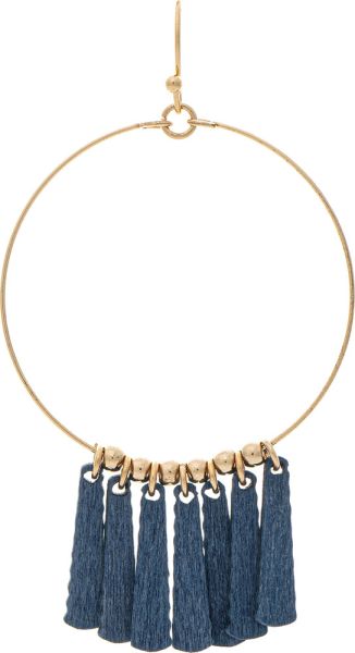 Gold Blue Wood Bead Fringed Earring