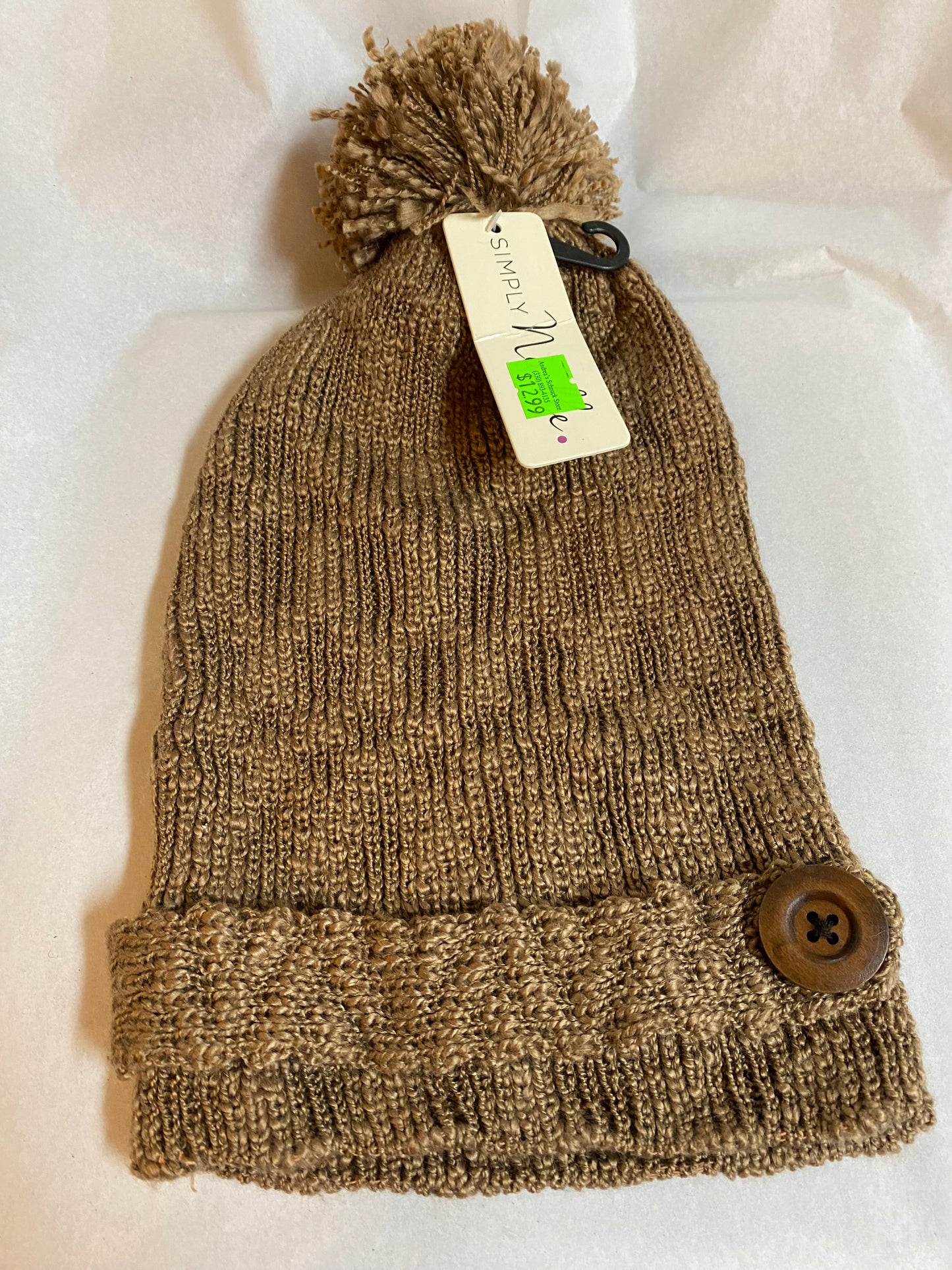 Knit Hat w. Button Strap