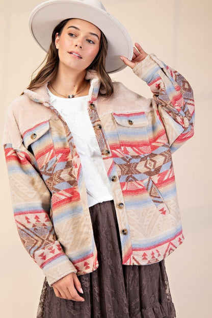 ETHNIC PRINT BUTTON DOWN SHACKET