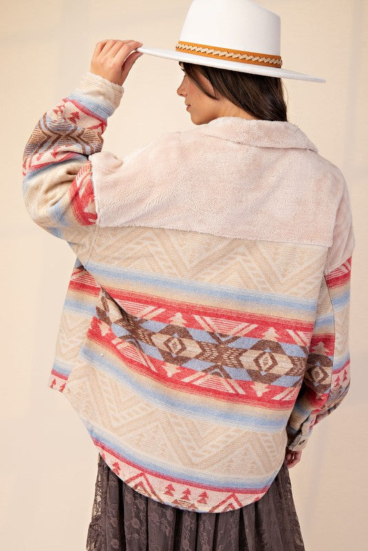 ETHNIC PRINT BUTTON DOWN SHACKET