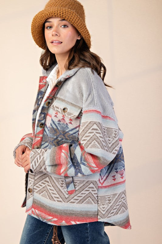 ETHNIC PRINT BUTTON DOWN SHACKET