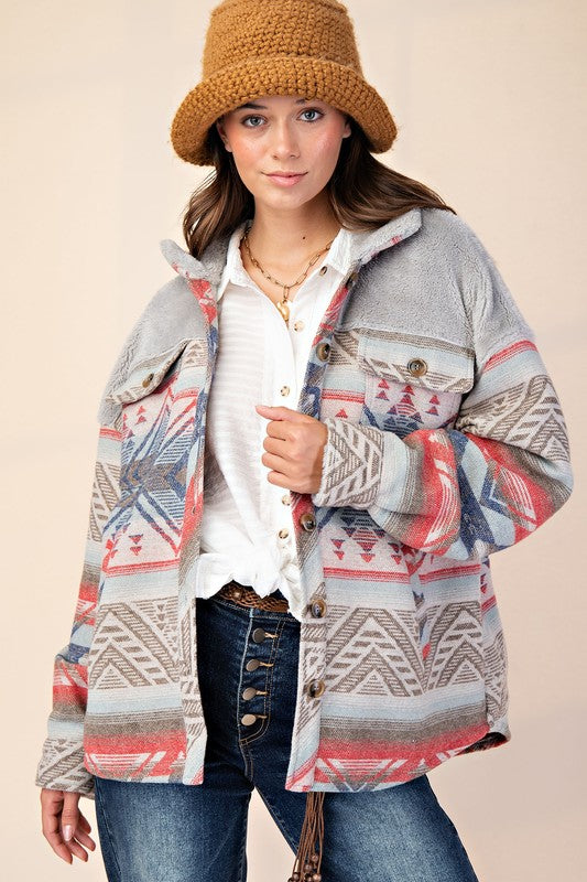 ETHNIC PRINT BUTTON DOWN SHACKET