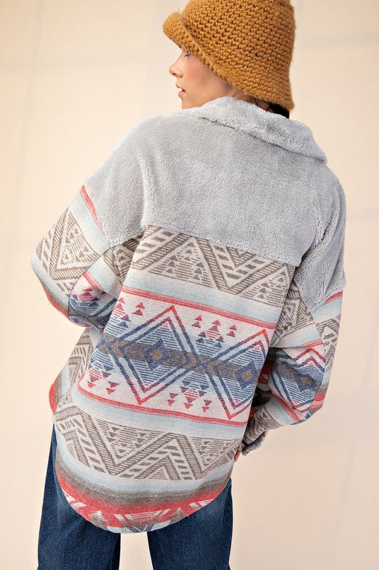 ETHNIC PRINT BUTTON DOWN SHACKET