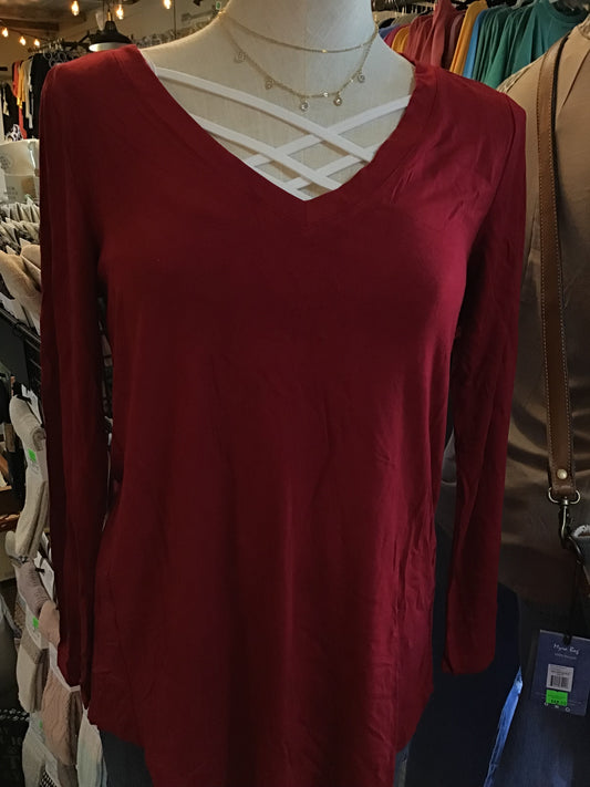 Red Long Sleeved V-Neck T-Shirt