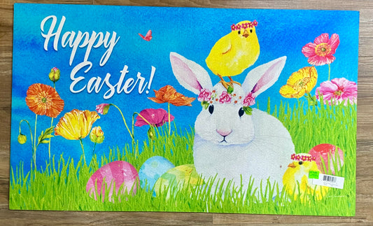 Floral Bunny and Chick Door Mat