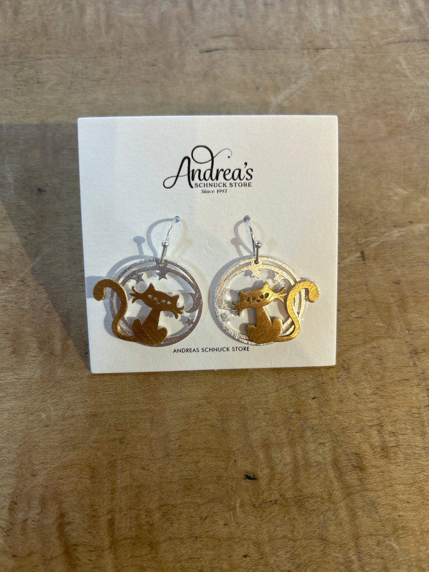 Gold and Silver Cat Hammered metal Earrings