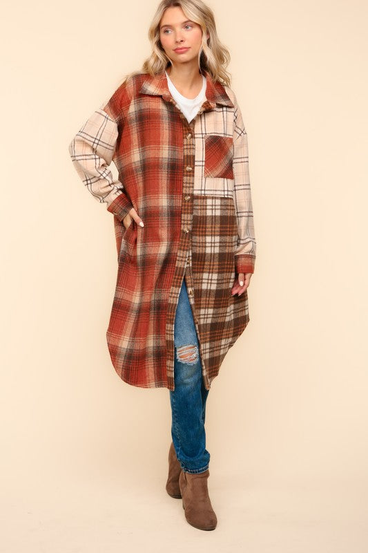 FLANNEL PLAID OVERSIZED SHACKET WITH POCKETS