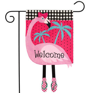 Fancy Flamingo Burlap Flag