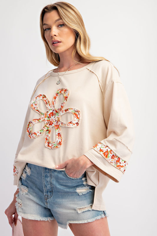 Flower Patch Front Terry Knit Top