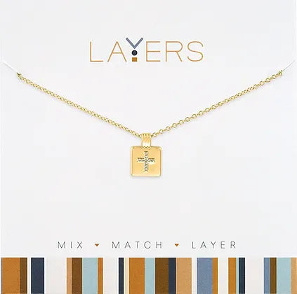 Gold CZ Cross Tag Layers Necklace