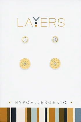 Gold CZ & Studded Sun Duo Layers Earrings