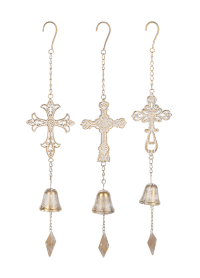 Gold with Whitewash Cross Windchime