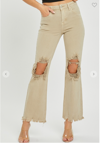 HIGH RISE KNEE DISTRESSED STRAIGHT PANTS