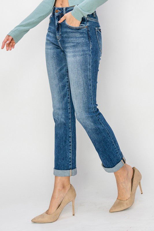 HIGH RISE STRAIGHT JEANS Dark Wash