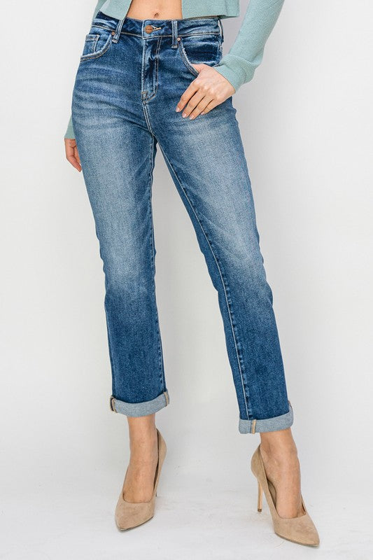 HIGH RISE STRAIGHT JEANS Dark Wash