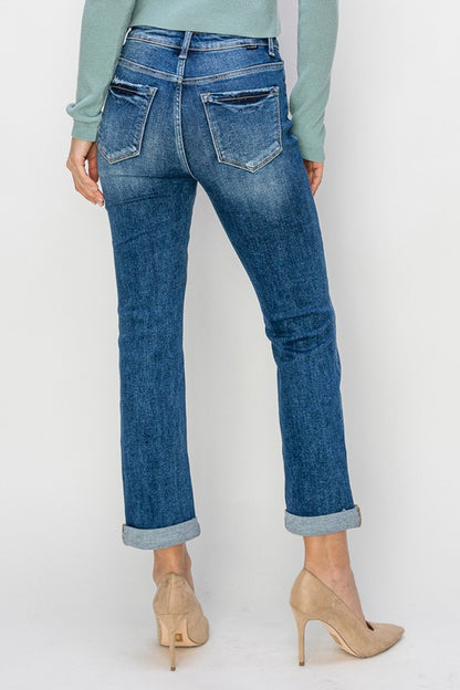 HIGH RISE STRAIGHT JEANS Dark Wash