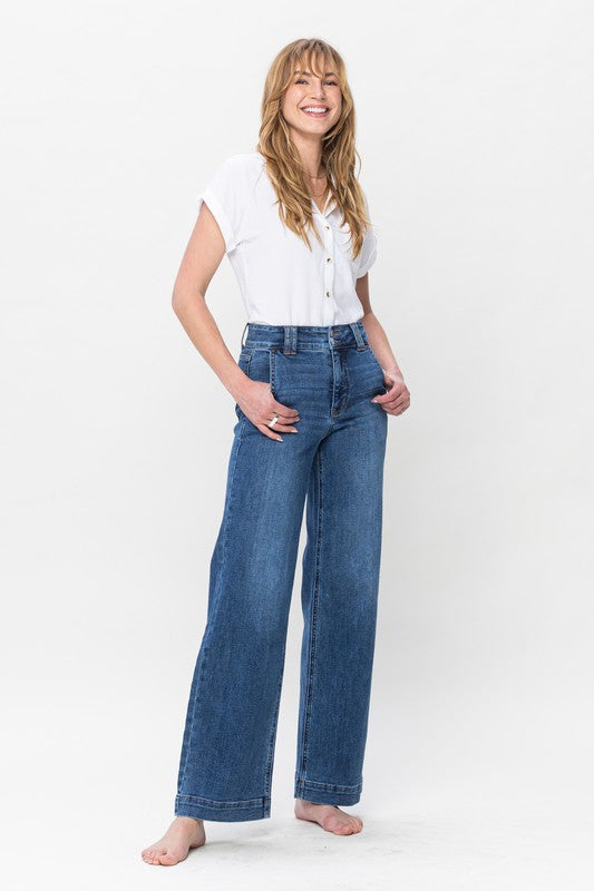 High Waist Double Button Wide Leg Judy Blue Jeans