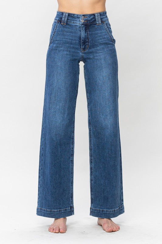 High Waist Double Button Wide Leg Judy Blue Jeans