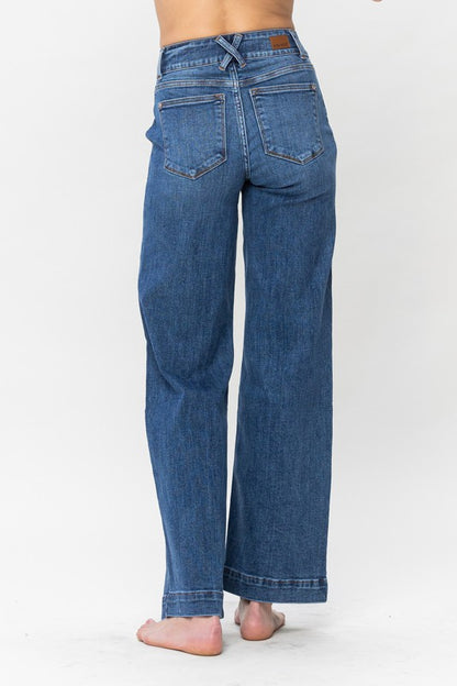 High Waist Double Button Wide Leg Judy Blue Jeans