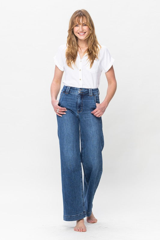 High Waist Double Button Wide Leg Judy Blue Jeans