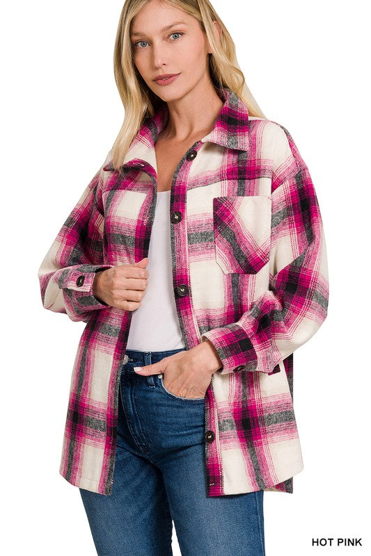 KATY OVERSIZED YARN DYED PLAID LONGLINE SHACKET