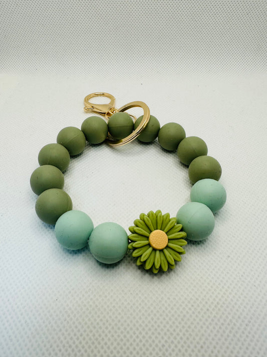 Green Flower Multi Beaded Bracelet Key Ring