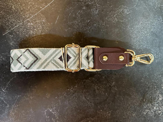 Purse Accent Strap Khaki Diamond Mahogany