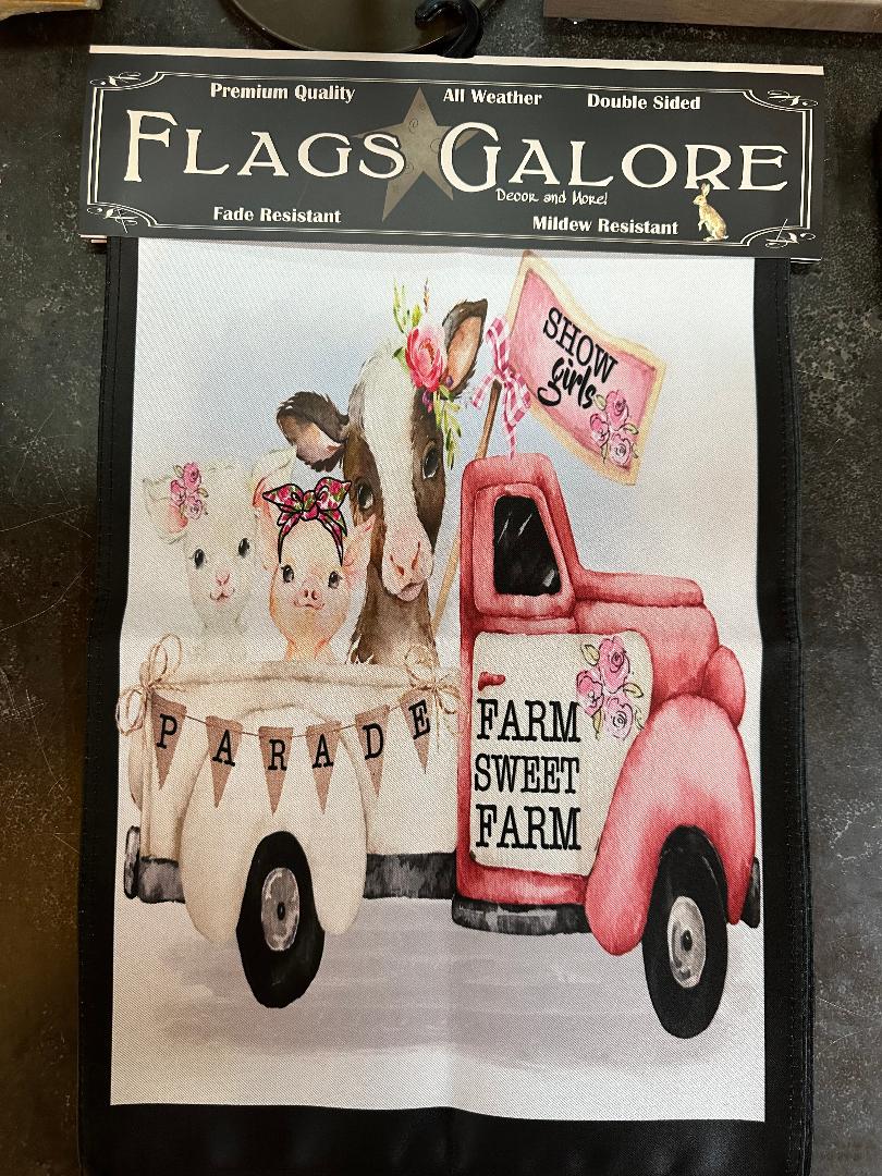 Show Girls Cows in Pink Truck Garden Flag