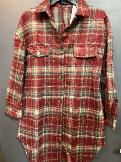 Long Midi Plaid Button Up Flannel Shacket