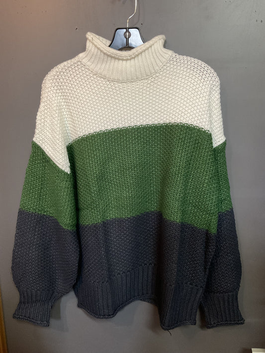 Acrylic Mock Turtleneck Knitted Color Block Sweater