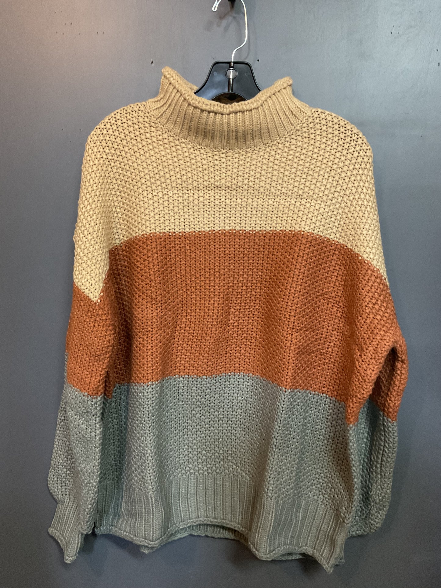 Acrylic Mock Turtleneck Knitted Color Block Sweater