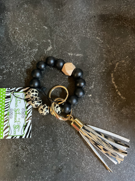 Black Leopard Multi Beaded Bracelet Key Ring