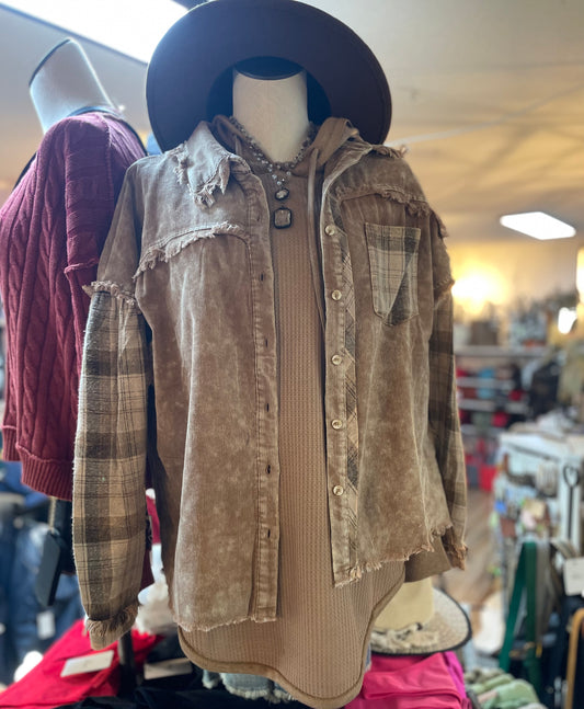 Vintage Washed Corduroy with Plaid Shirt Top