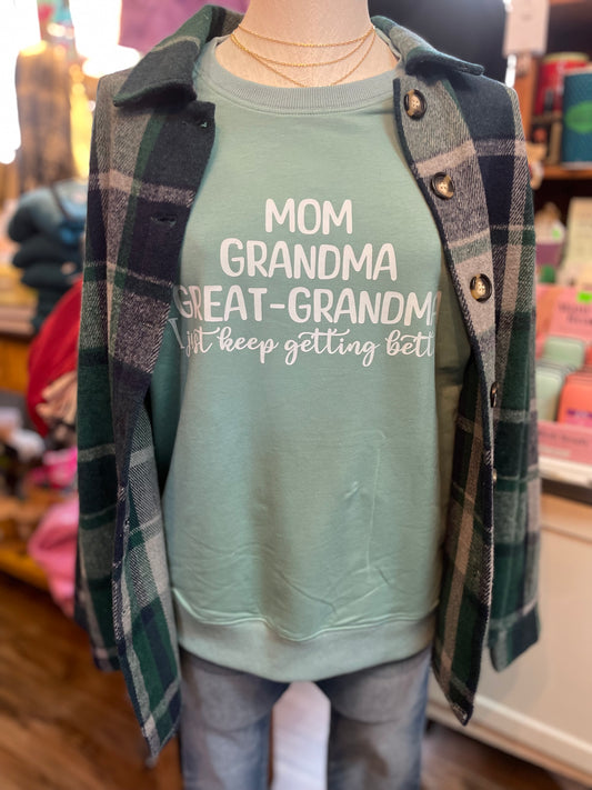 Mom Grandma Great-Grandma Teal Sweatshirt