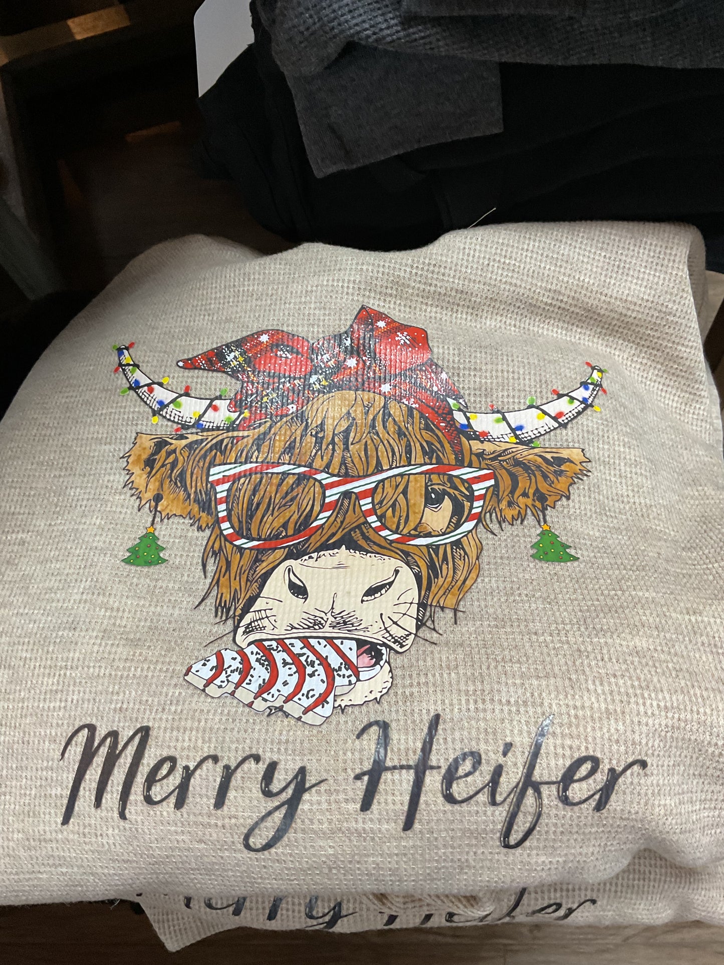 Merry Heifer Tan Waffle Knit Hoodie