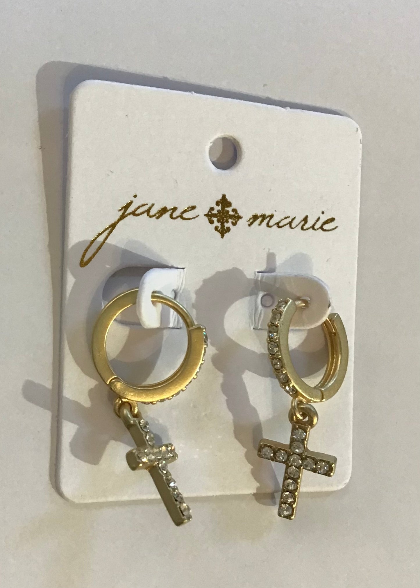 JM Crystal Huggie with Cross Earrings