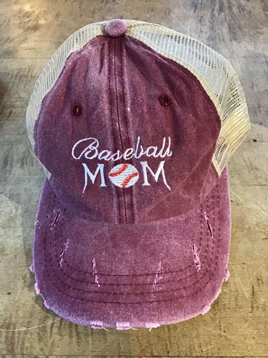 Baseball Hat with Ponytail Hole Baseball Mom Pink