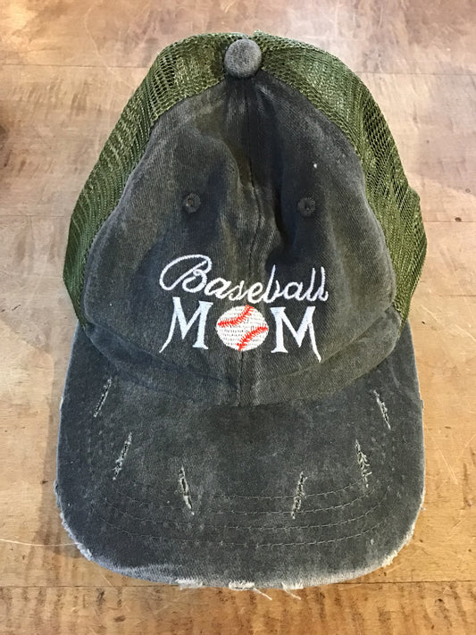 Baseball Hat with Ponytail Hole Baseball Mom Green