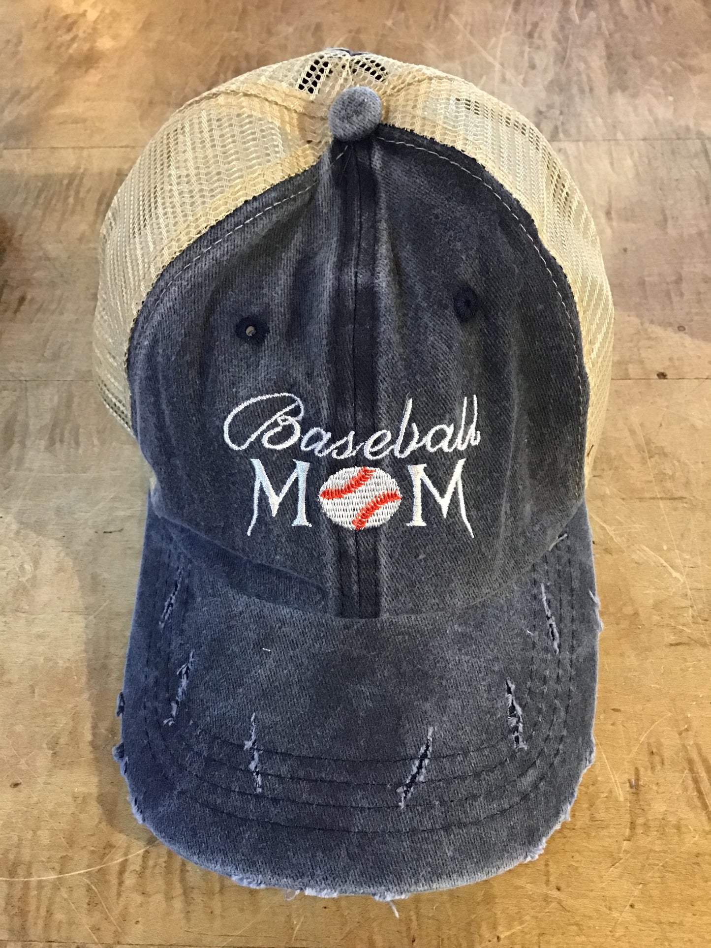 Baseball Hat with Ponytail Hole Baseball Mom Navy