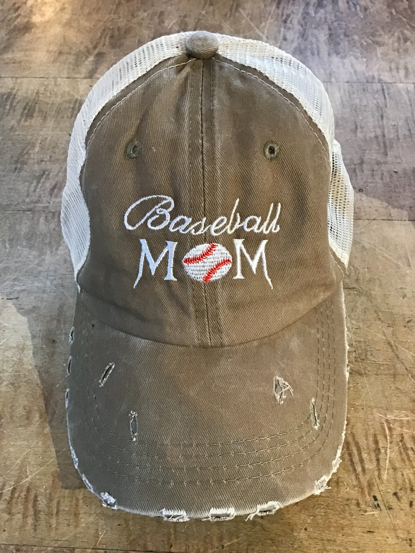 Baseball Hat with Ponytail Hole Baseball Mom Khaki