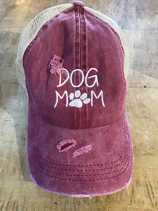 Baseball Hat with Ponytail Hole Dog Mom Pink