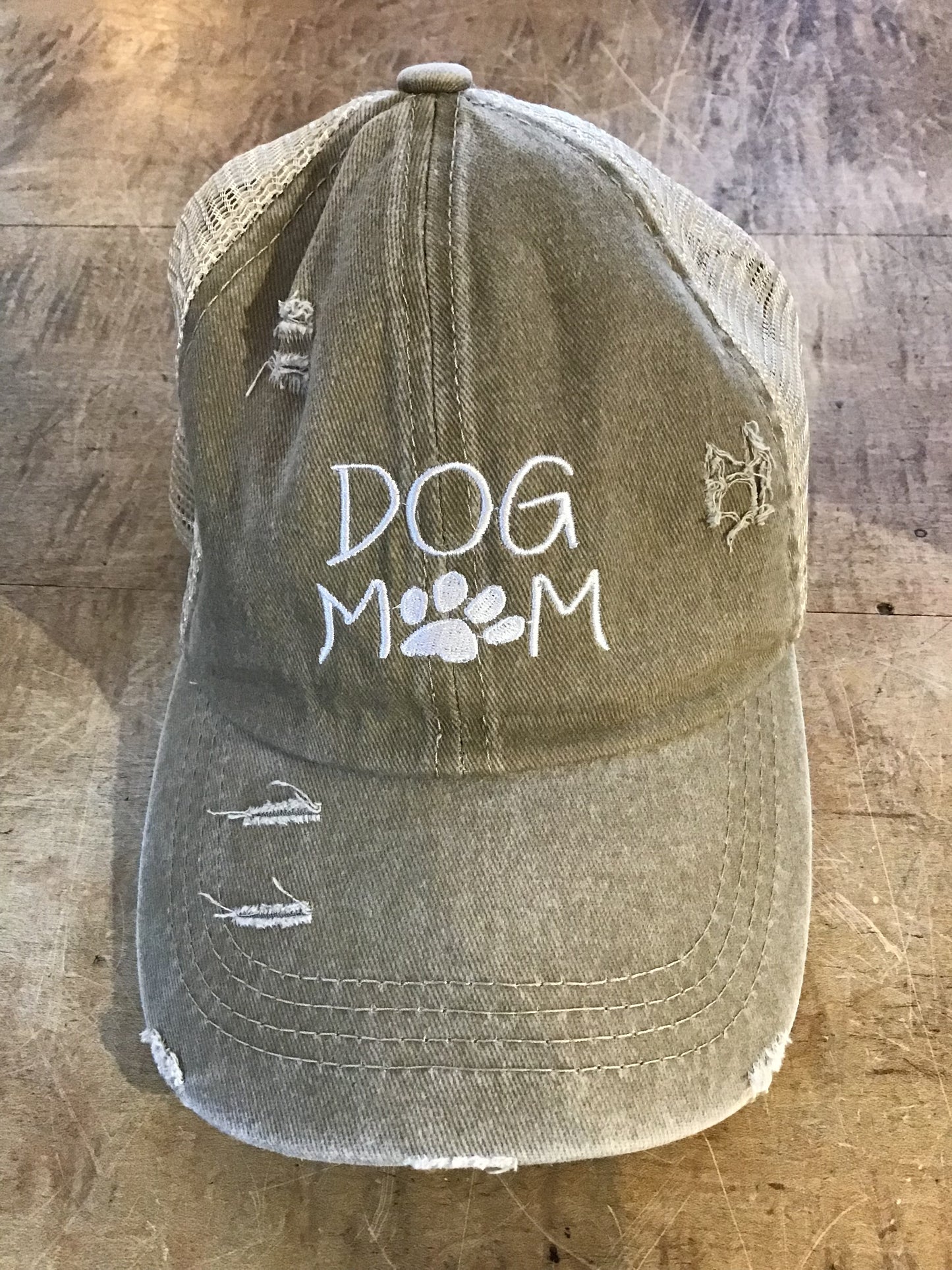 Baseball Hat with Ponytail Hole Dog Mom Khaki
