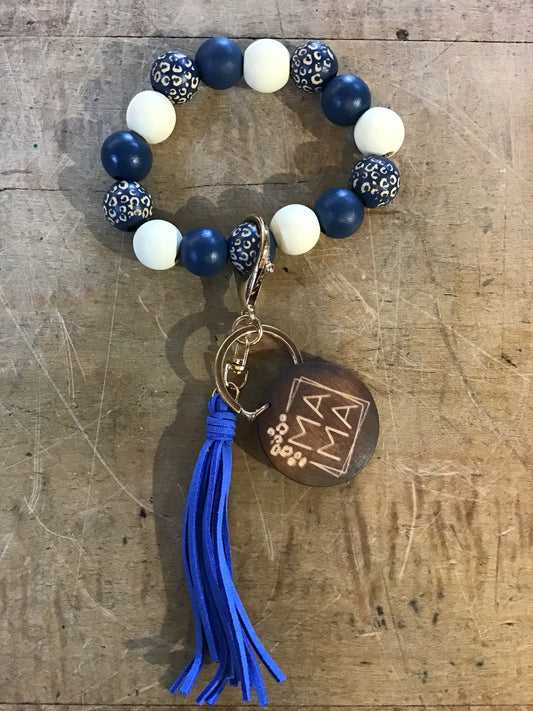 MaMa Blue White Multi Beaded Bracelet Key Ring